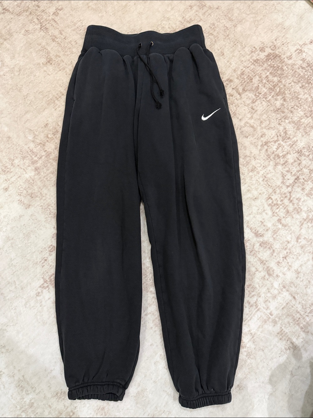 Nike Black Phoenix Fleece Jogger Sweatpants with White Swoosh